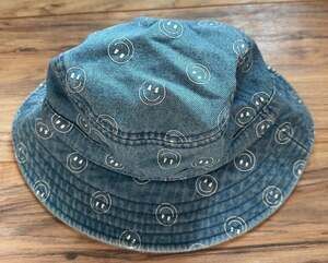 Target Denim Smiley Face Bucket Hat Blue Cotton Print OSFM Festival Women’s